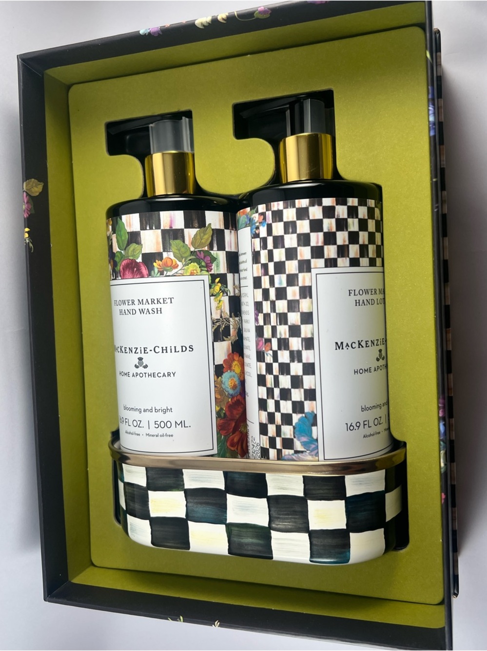 MacKenzie-Childs Flower Market Caddy Set - Black, White & Multicolor Floral